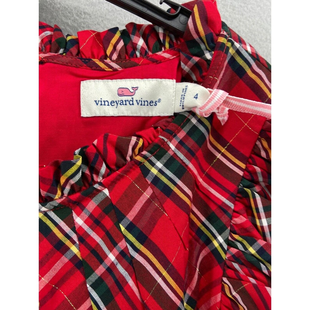NWT Vineyard Vines Dress Girls Sz 4 Red Tartan Plaid Ruffle Cap Sleeve Midi - Picture 5 of 15